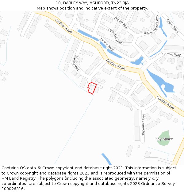 10, BARLEY WAY, ASHFORD, TN23 3JA: Location map and indicative extent of plot