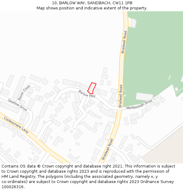 10, BARLOW WAY, SANDBACH, CW11 1PB: Location map and indicative extent of plot