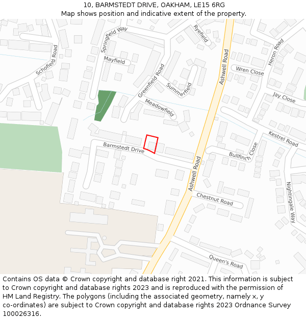 10, BARMSTEDT DRIVE, OAKHAM, LE15 6RG: Location map and indicative extent of plot