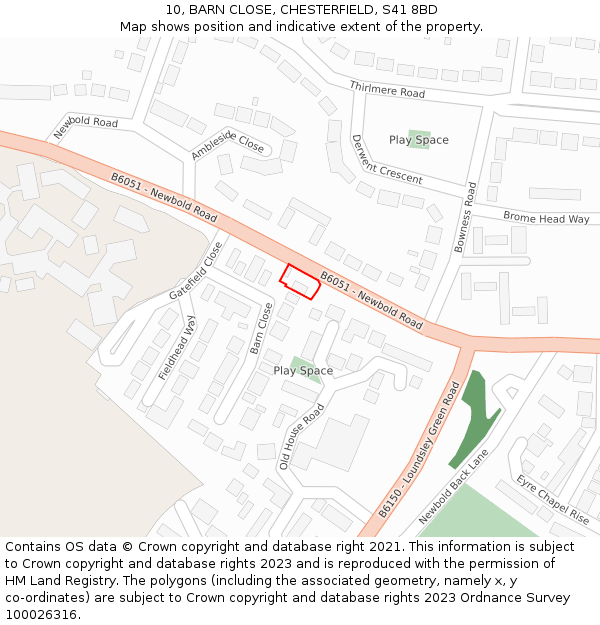 10, BARN CLOSE, CHESTERFIELD, S41 8BD: Location map and indicative extent of plot