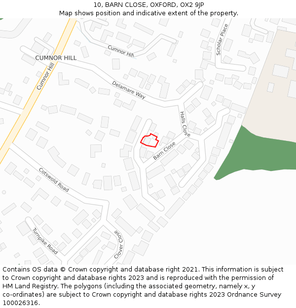 10, BARN CLOSE, OXFORD, OX2 9JP: Location map and indicative extent of plot