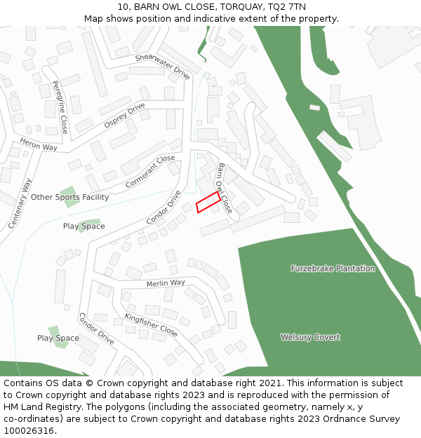 10, BARN OWL CLOSE, TORQUAY, TQ2 7TN: Location map and indicative extent of plot