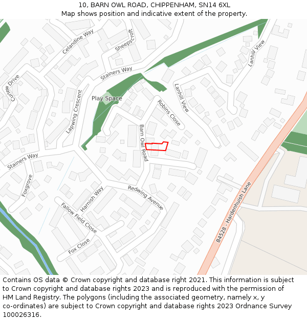 10, BARN OWL ROAD, CHIPPENHAM, SN14 6XL: Location map and indicative extent of plot