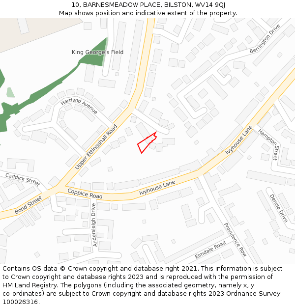 10, BARNESMEADOW PLACE, BILSTON, WV14 9QJ: Location map and indicative extent of plot