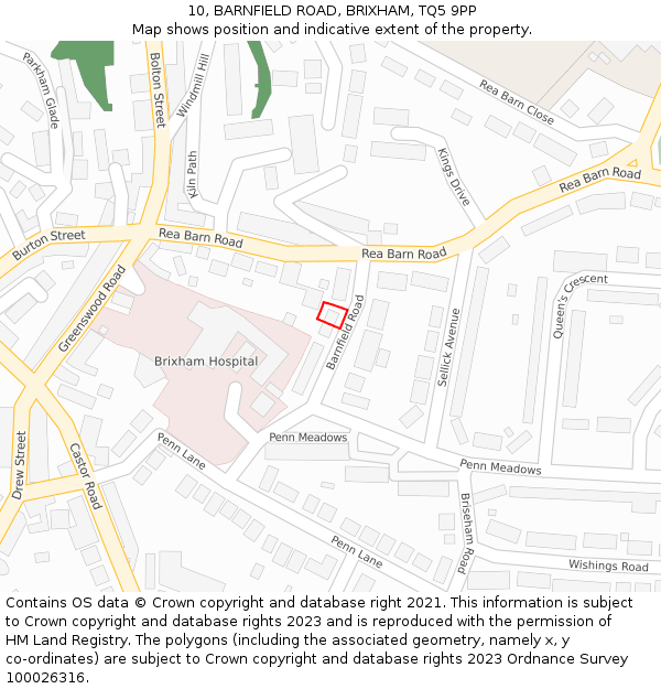 10, BARNFIELD ROAD, BRIXHAM, TQ5 9PP: Location map and indicative extent of plot