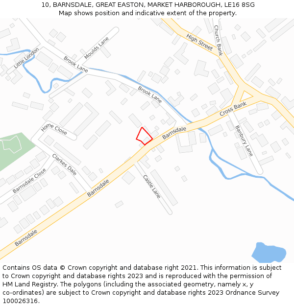 10, BARNSDALE, GREAT EASTON, MARKET HARBOROUGH, LE16 8SG: Location map and indicative extent of plot