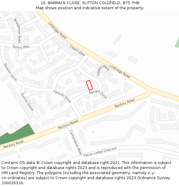 10, BARRACK CLOSE, SUTTON COLDFIELD, B75 7HB: Location map and indicative extent of plot