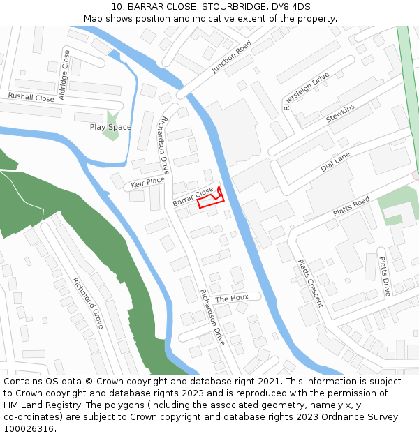 10, BARRAR CLOSE, STOURBRIDGE, DY8 4DS: Location map and indicative extent of plot