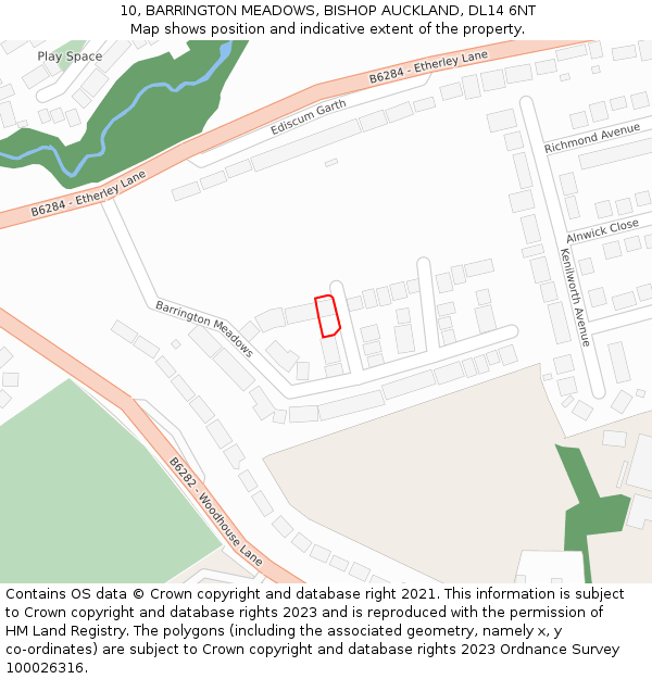 10, BARRINGTON MEADOWS, BISHOP AUCKLAND, DL14 6NT: Location map and indicative extent of plot