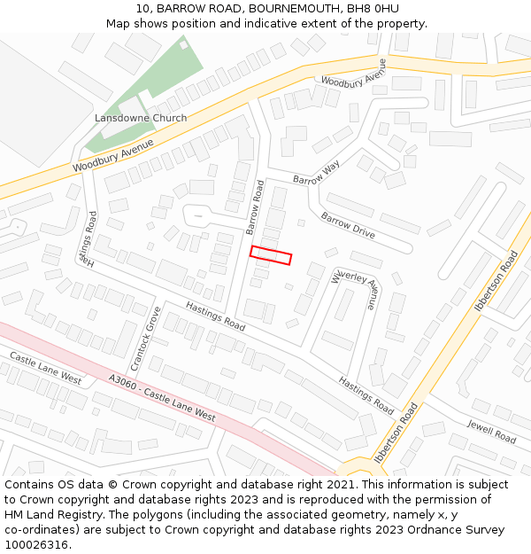 10, BARROW ROAD, BOURNEMOUTH, BH8 0HU: Location map and indicative extent of plot