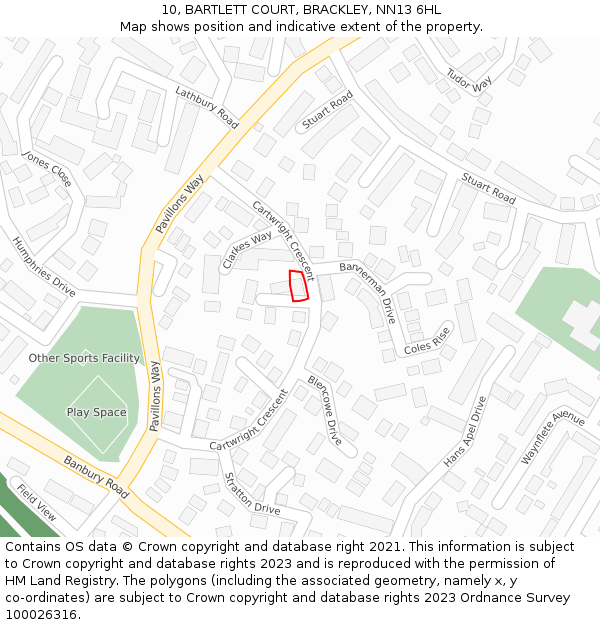 10, BARTLETT COURT, BRACKLEY, NN13 6HL: Location map and indicative extent of plot