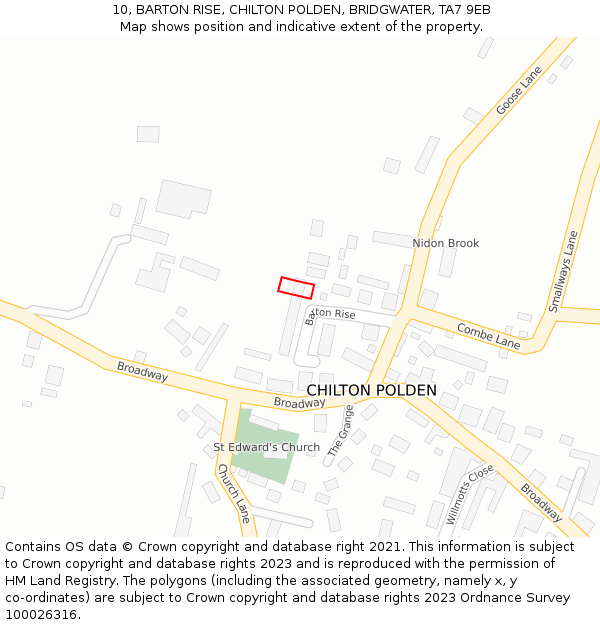 10, BARTON RISE, CHILTON POLDEN, BRIDGWATER, TA7 9EB: Location map and indicative extent of plot