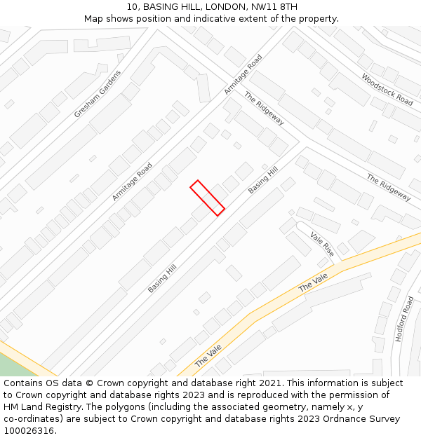 10, BASING HILL, LONDON, NW11 8TH: Location map and indicative extent of plot