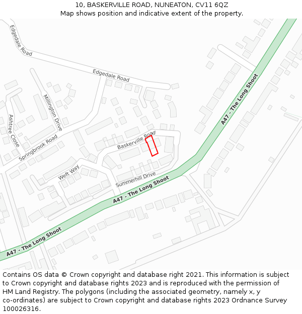 10, BASKERVILLE ROAD, NUNEATON, CV11 6QZ: Location map and indicative extent of plot