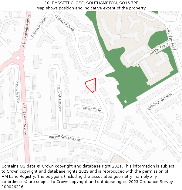 10, BASSETT CLOSE, SOUTHAMPTON, SO16 7PE: Location map and indicative extent of plot