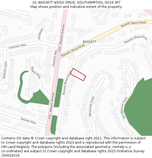 10, BASSETT WOOD DRIVE, SOUTHAMPTON, SO16 3PT: Location map and indicative extent of plot