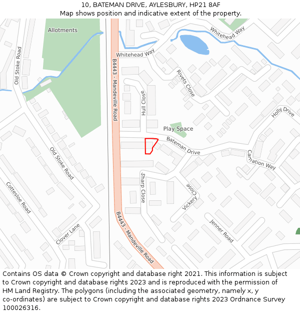 10, BATEMAN DRIVE, AYLESBURY, HP21 8AF: Location map and indicative extent of plot