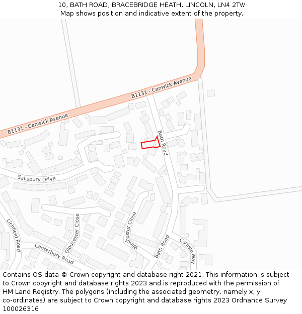 10, BATH ROAD, BRACEBRIDGE HEATH, LINCOLN, LN4 2TW: Location map and indicative extent of plot