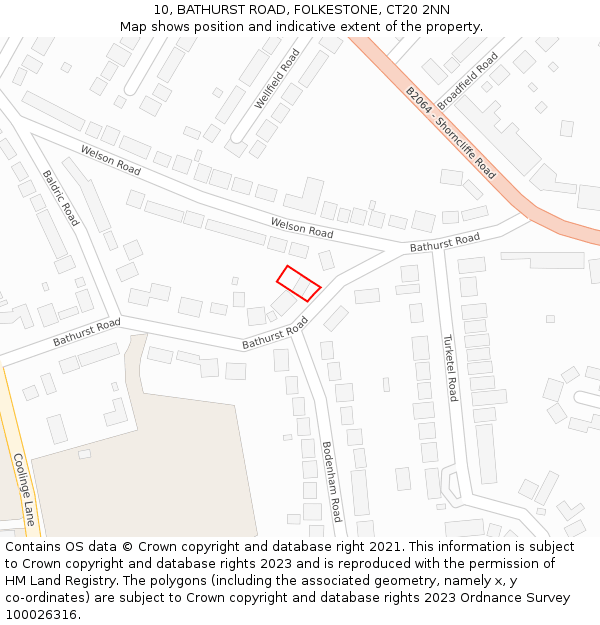 10, BATHURST ROAD, FOLKESTONE, CT20 2NN: Location map and indicative extent of plot
