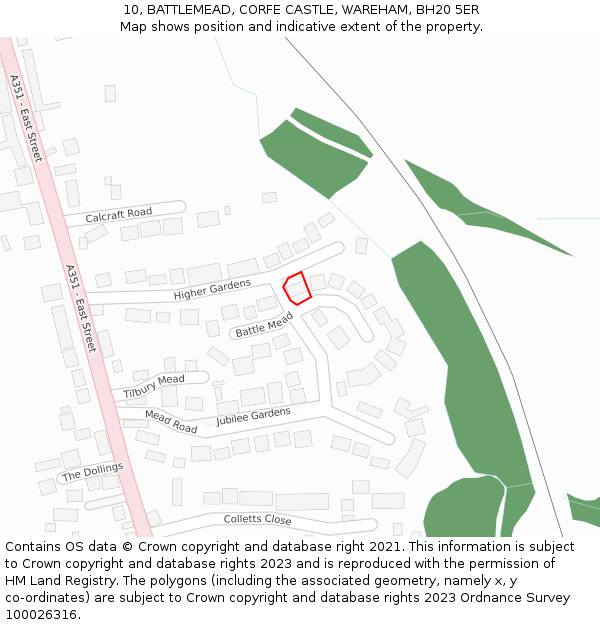 10, BATTLEMEAD, CORFE CASTLE, WAREHAM, BH20 5ER: Location map and indicative extent of plot