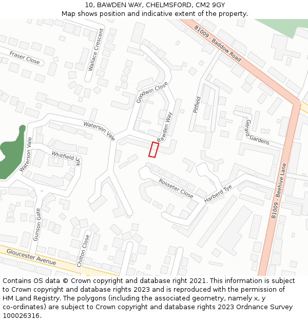 10, BAWDEN WAY, CHELMSFORD, CM2 9GY: Location map and indicative extent of plot