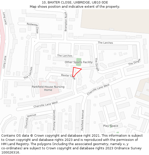 10, BAXTER CLOSE, UXBRIDGE, UB10 0DE: Location map and indicative extent of plot