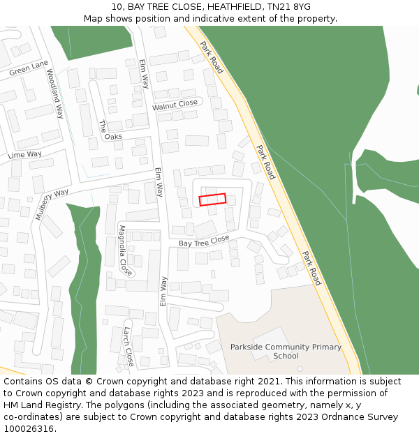 10, BAY TREE CLOSE, HEATHFIELD, TN21 8YG: Location map and indicative extent of plot