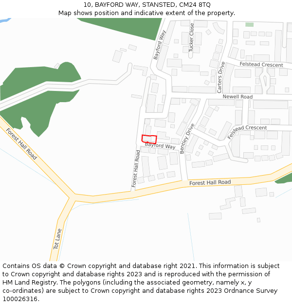 10, BAYFORD WAY, STANSTED, CM24 8TQ: Location map and indicative extent of plot