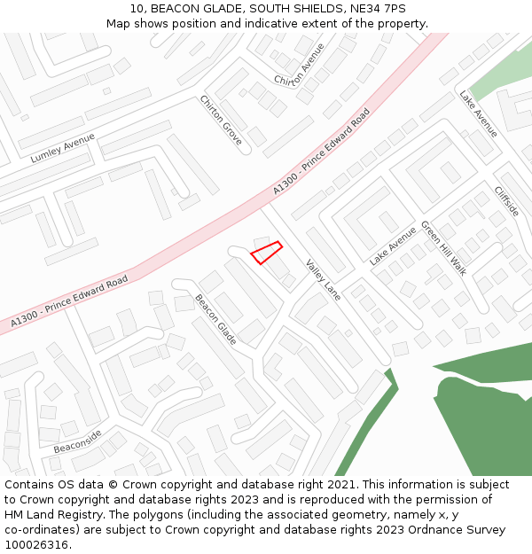 10, BEACON GLADE, SOUTH SHIELDS, NE34 7PS: Location map and indicative extent of plot