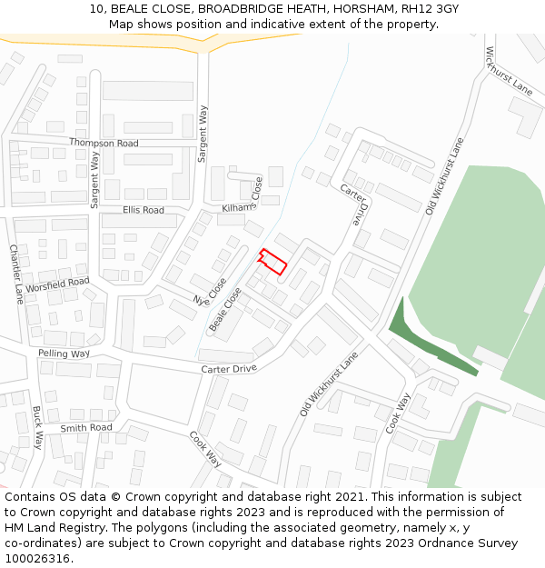 10, BEALE CLOSE, BROADBRIDGE HEATH, HORSHAM, RH12 3GY: Location map and indicative extent of plot