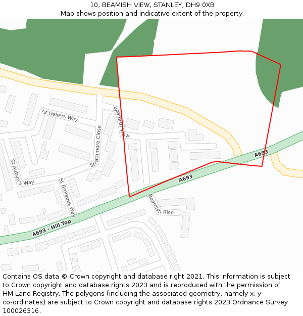 10, BEAMISH VIEW, STANLEY, DH9 0XB: Location map and indicative extent of plot