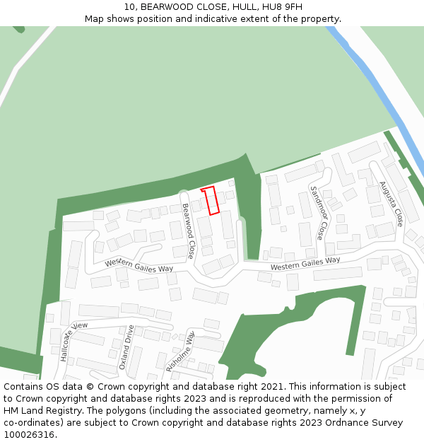 10, BEARWOOD CLOSE, HULL, HU8 9FH: Location map and indicative extent of plot
