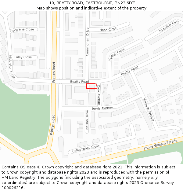 10, BEATTY ROAD, EASTBOURNE, BN23 6DZ: Location map and indicative extent of plot