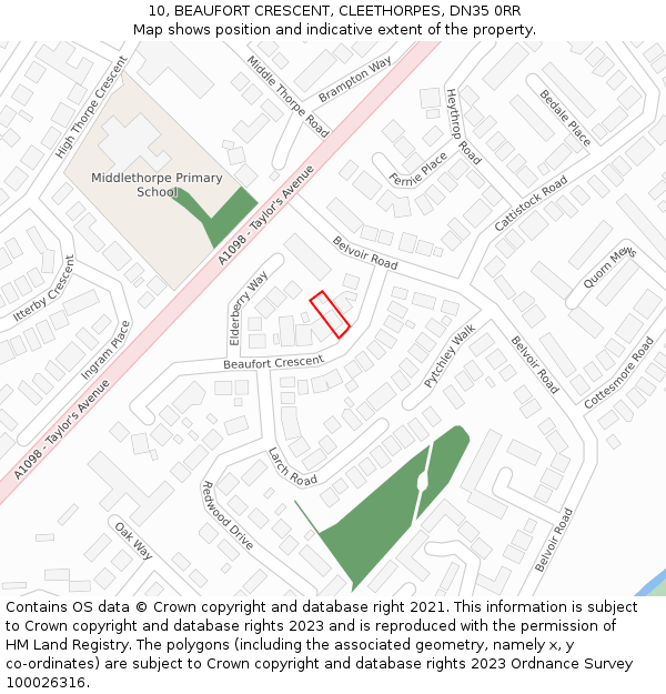 10, BEAUFORT CRESCENT, CLEETHORPES, DN35 0RR: Location map and indicative extent of plot