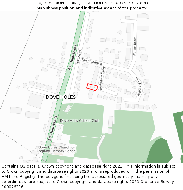 10, BEAUMONT DRIVE, DOVE HOLES, BUXTON, SK17 8BB: Location map and indicative extent of plot