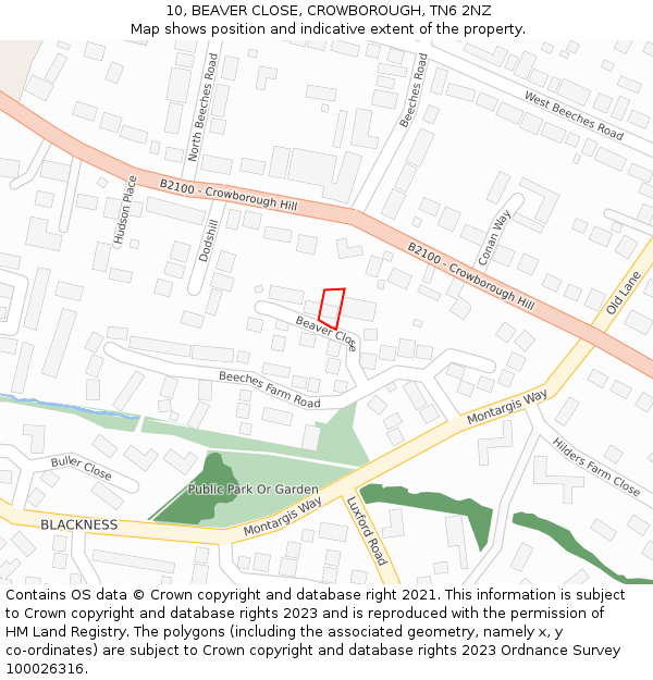 10, BEAVER CLOSE, CROWBOROUGH, TN6 2NZ: Location map and indicative extent of plot