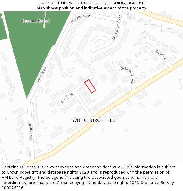 10, BEC TITHE, WHITCHURCH HILL, READING, RG8 7NP: Location map and indicative extent of plot