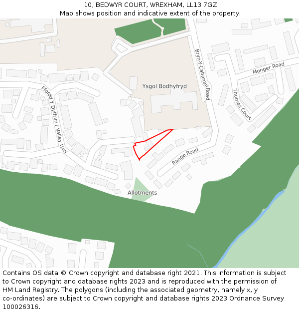 10, BEDWYR COURT, WREXHAM, LL13 7GZ: Location map and indicative extent of plot