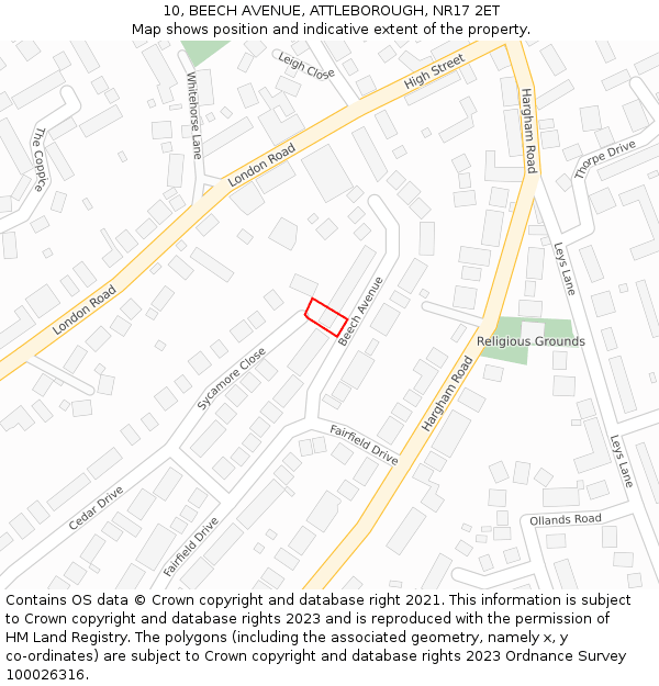10, BEECH AVENUE, ATTLEBOROUGH, NR17 2ET: Location map and indicative extent of plot