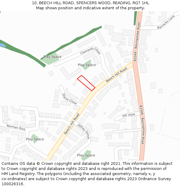 10, BEECH HILL ROAD, SPENCERS WOOD, READING, RG7 1HL: Location map and indicative extent of plot