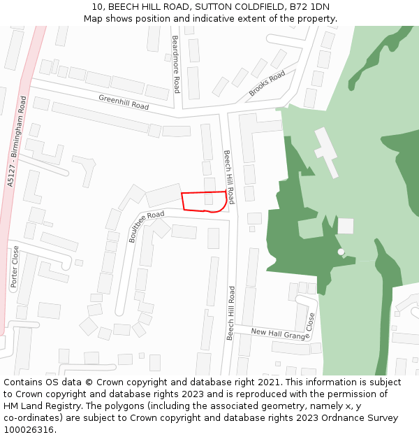 10, BEECH HILL ROAD, SUTTON COLDFIELD, B72 1DN: Location map and indicative extent of plot