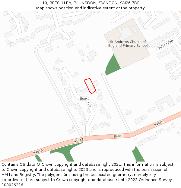 10, BEECH LEA, BLUNSDON, SWINDON, SN26 7DE: Location map and indicative extent of plot