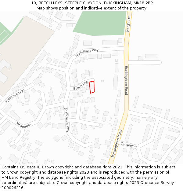 10, BEECH LEYS, STEEPLE CLAYDON, BUCKINGHAM, MK18 2RP: Location map and indicative extent of plot