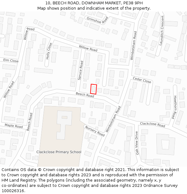 10, BEECH ROAD, DOWNHAM MARKET, PE38 9PH: Location map and indicative extent of plot