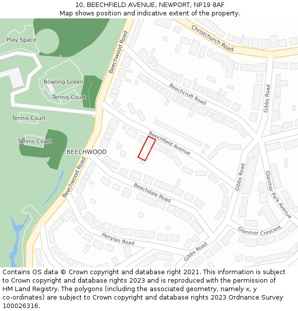 10, BEECHFIELD AVENUE, NEWPORT, NP19 8AF: Location map and indicative extent of plot