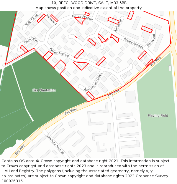 10, BEECHWOOD DRIVE, SALE, M33 5RR: Location map and indicative extent of plot