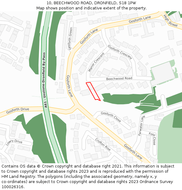 10, BEECHWOOD ROAD, DRONFIELD, S18 1PW: Location map and indicative extent of plot