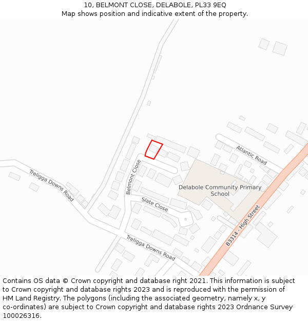 10, BELMONT CLOSE, DELABOLE, PL33 9EQ: Location map and indicative extent of plot