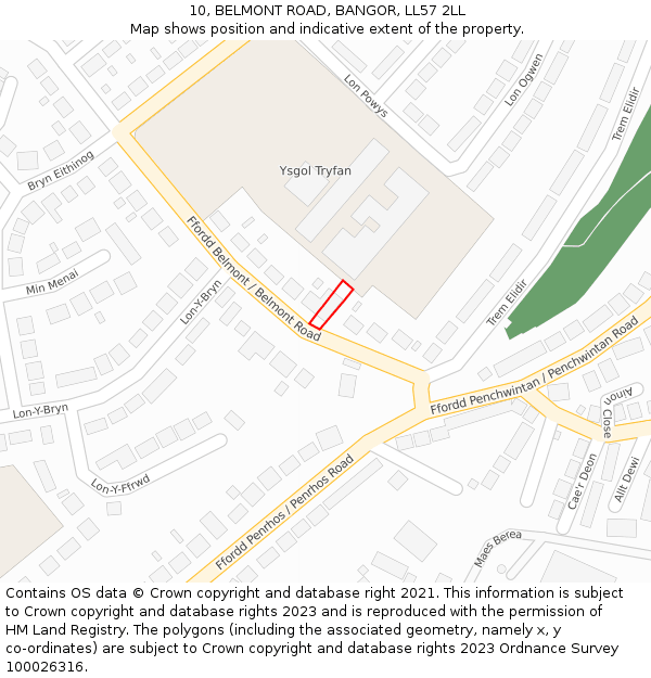 10, BELMONT ROAD, BANGOR, LL57 2LL: Location map and indicative extent of plot