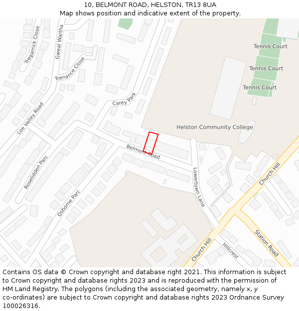 10, BELMONT ROAD, HELSTON, TR13 8UA: Location map and indicative extent of plot